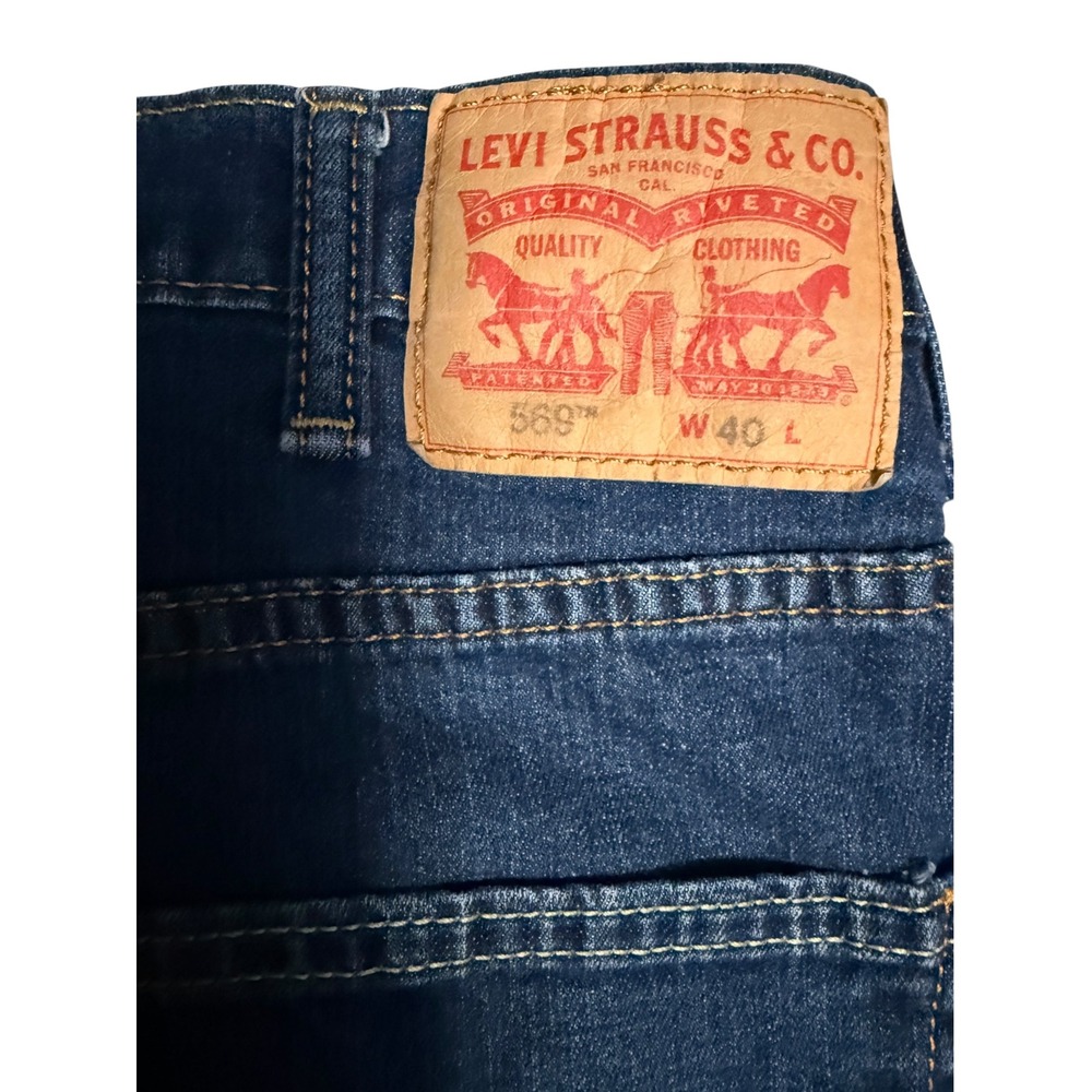 Levis 569 Loose Straight Denim Shorts Mens 40 Dark Wash Blue Jean Shorts
